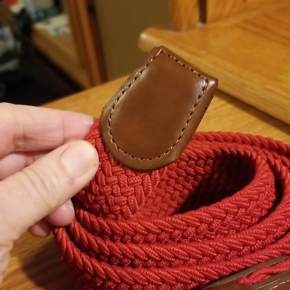 Tommy Hilfiger RED Braided Stretch Belt, Size large, worn 1x unisex